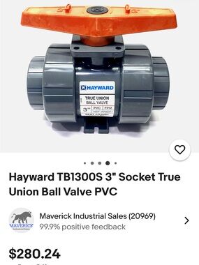 Hayward 3" Gray PVC True Union Ball Valve with Orange Handle